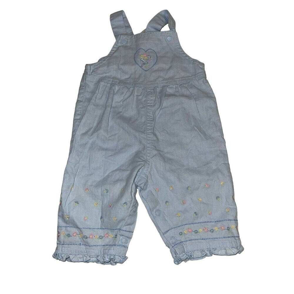 Carter s Light Blue Linen Blend Overalls Floral Girl Size Medium 6 Months Baby
